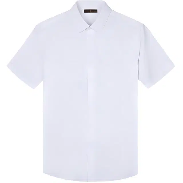 才子 纯色翻领纽扣修身百搭短袖衬衫 男款
