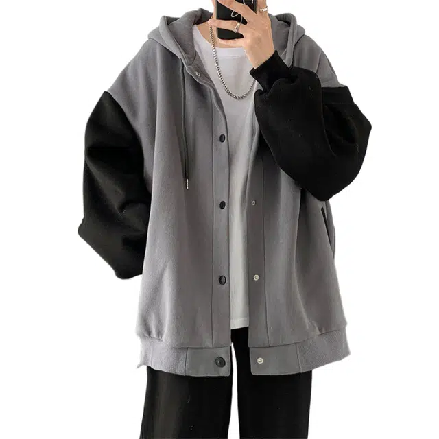 玉儿恋 港风休闲开衫韩版潮流拼接宽松连帽长袖卫衣 男女同款