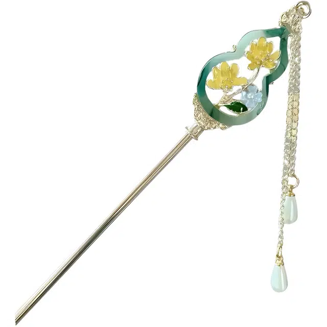 【生活多福禄】 指尖瑰宝 古风国潮新中式小众设计高级感镂空葫芦花朵流苏步摇发钗搭配汉服旗袍百搭日常#好运 镀银 发簪 女款