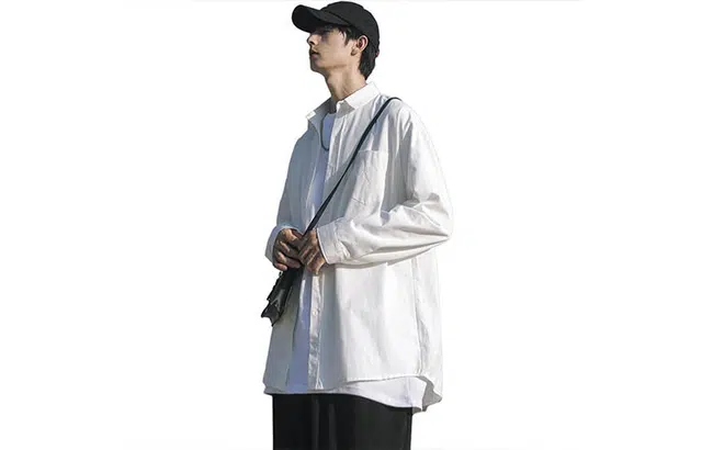 @港仔文艺男 纯色宽松工装长袖衬衫 男款