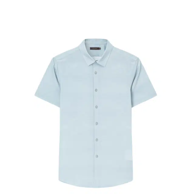 才子 条纹印花休闲短袖衬衫 男款 灰蓝色