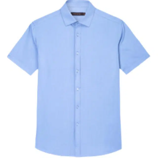 才子 条纹丝滑修身纯色短袖衬衫 男款