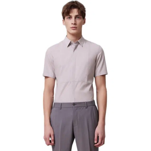 依文 莫代尔垂感顺滑压胶科技短袖衬衫 男款 灰色