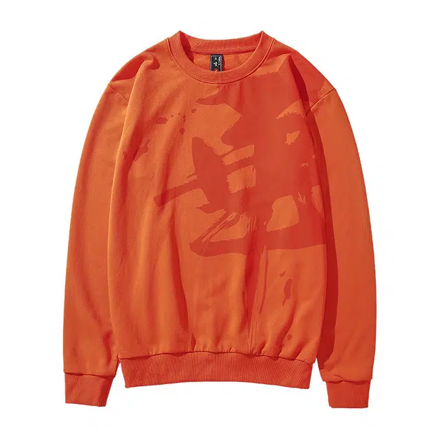 大白鲨 国潮华夏宽松大码青年潮流套头纯棉圆领卫衣 男款 橙色