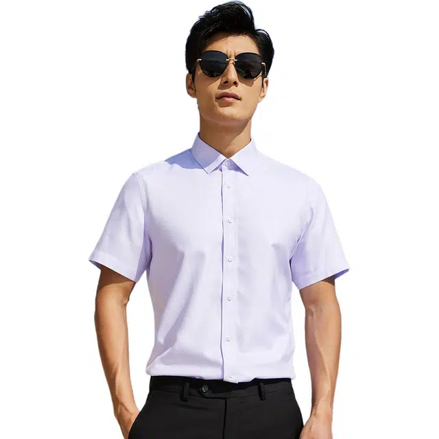 才子 时尚百搭休闲简约短袖衬衫 男款 紫色