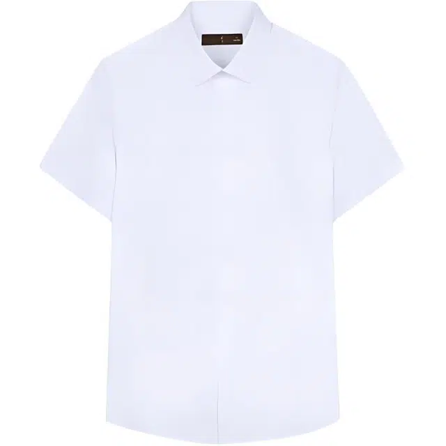 才子 纯色翻领纽扣修身开衫短袖衬衫 男款