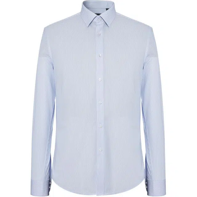 依文 商务法式方领长袖衬衫 男款 浅兰色