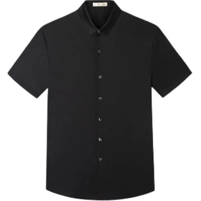 才子 修身翻领纯色短袖衬衫 男款 黑色