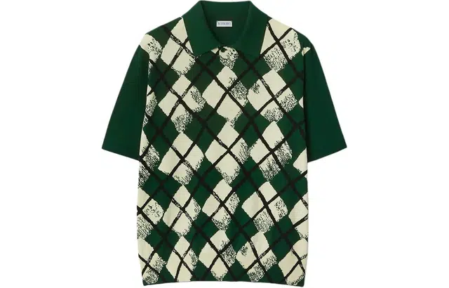 Burberry Colorblock Diamond Knit Polo Shirt Green