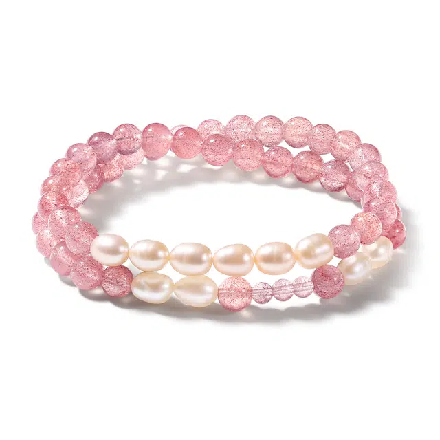 普陀山文创 新中式国潮高级浪漫桃花氛围感叠戴桃花满枝头甜蜜爱情幸福相伴#好运 礼盒装 草莓晶 手串 女款