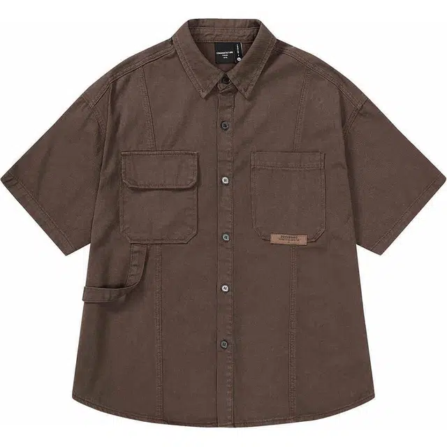 格蓝鹿 宽松休闲纯色短袖衬衫 男款