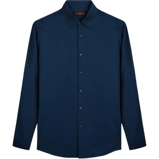才子 尖领商务休闲修身长袖衬衫 男款 深蓝色