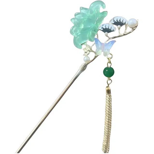 【荷你有约】 指尖瑰宝 清冷古风荷花蝴蝶福气满满好运莲莲新中式轻奢简约高级感流苏吊坠发钗#好运 镀银 发簪 女款