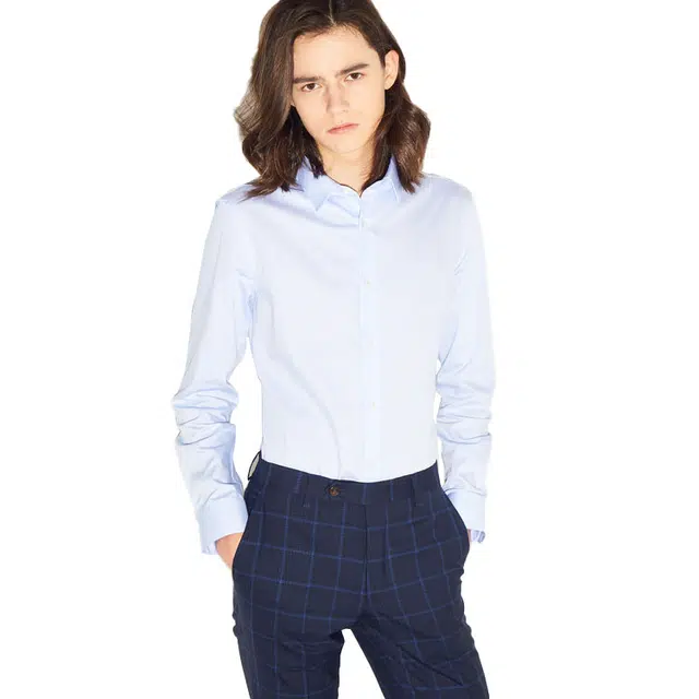 依文 时尚百搭休闲简约纯色长袖衬衫 男款 蓝色