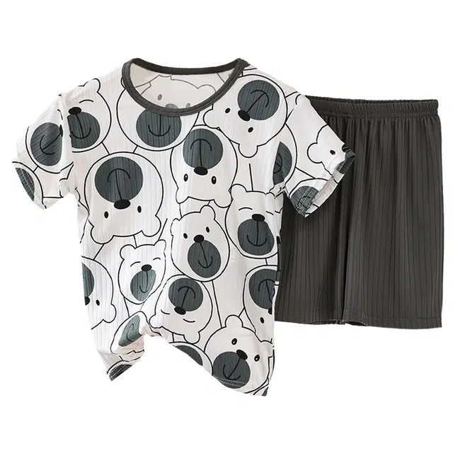 棉基因 休闲舒适短袖薄款家居服睡衣套装 男女同款 灰色