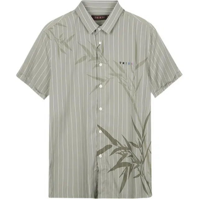 才子 透气水墨印花短袖衬衫 男款 绿色