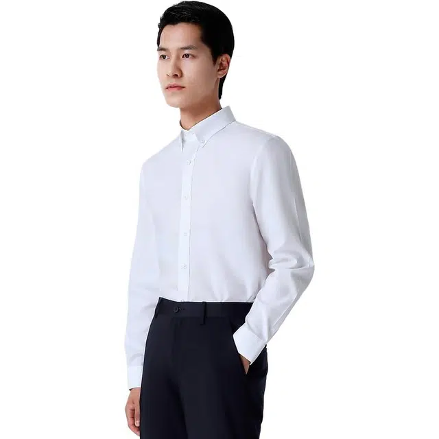 依文 纯棉凉感纯色长袖衬衫 男款 白色