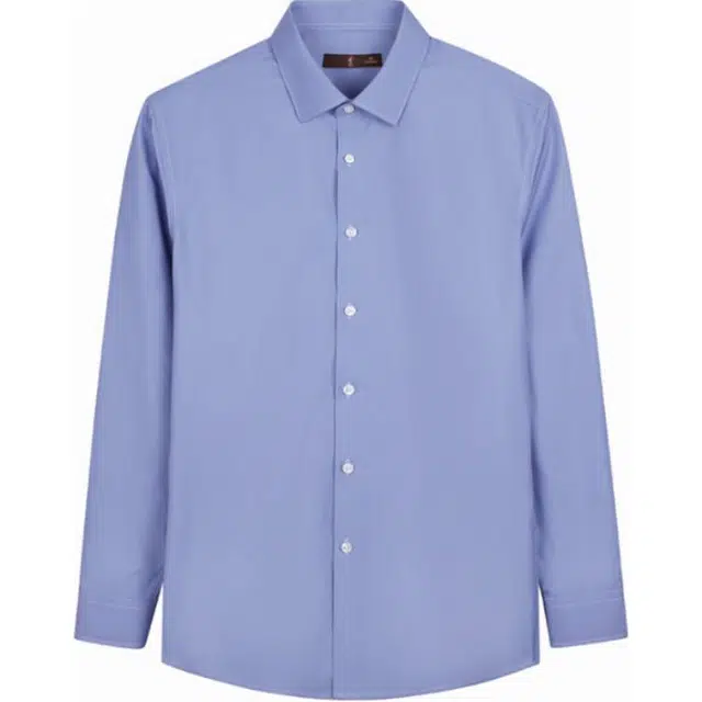 才子 纽扣透气修身长袖衬衫 男款 蓝色