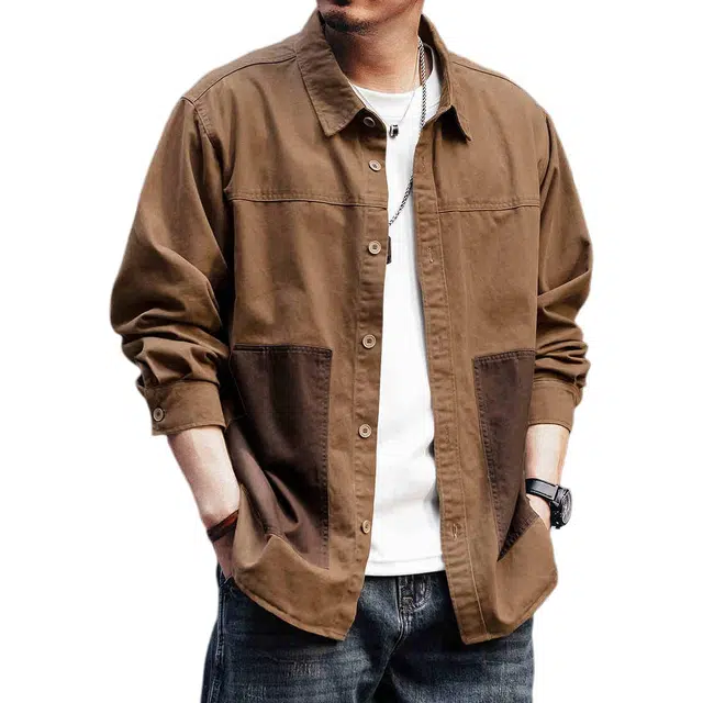 格蓝鹿 美式潮牌工装宽松户外痞帅休闲翻领长袖衬衫 男款