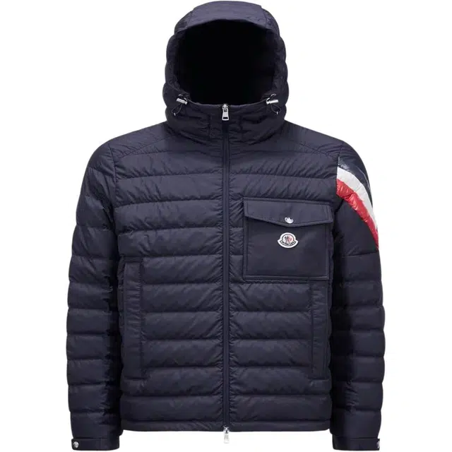 Moncler Logo Zip Hoodie Down Jacket Navy