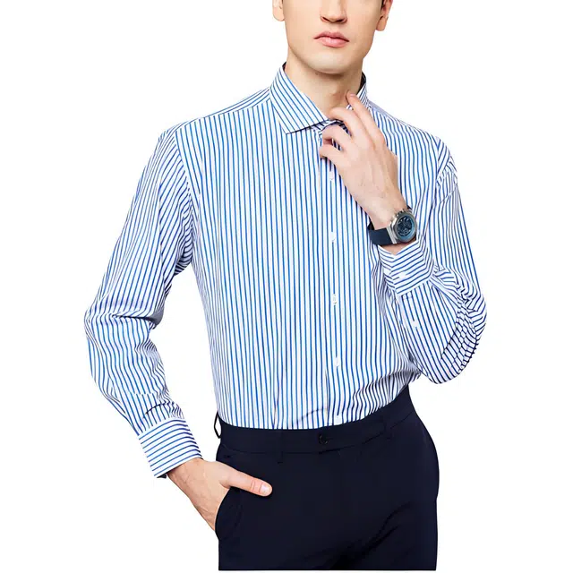 佛朗尼·齐拉 商务休闲透气长袖衬衫 男款 兰条