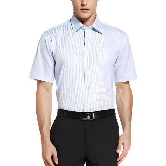 佛朗尼·齐拉 纯棉无弹格纹时尚短袖衬衫 男款 蓝色