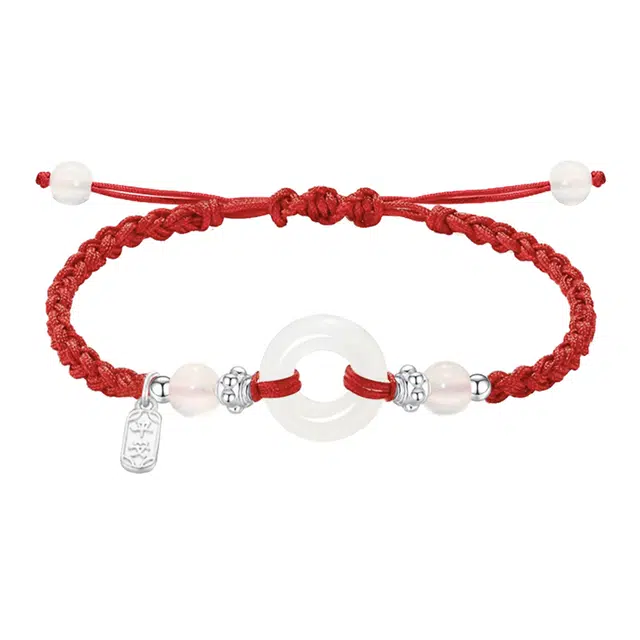 金大福 如意平安扣手绳 新中式国潮招财纳福 经典精致转运纳福优雅精致简约日常手工编织手饰#好运 玉髓 玉石手链 男女同款情侣款