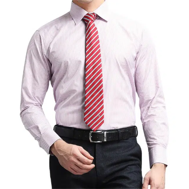 佛朗尼·齐拉 透气条纹纽扣长袖衬衫 男款 红条