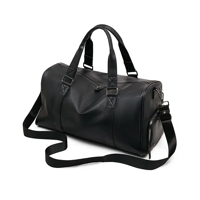 老人头 简约时尚纯色出行旅游干湿分离 合成革 旅行包 男款 黑色