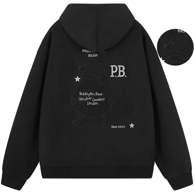 帕丁顿熊 小熊旅行家卡通高端万针刺绣宽松百搭休闲夹克针织重磅开衫卫衣 男女同款