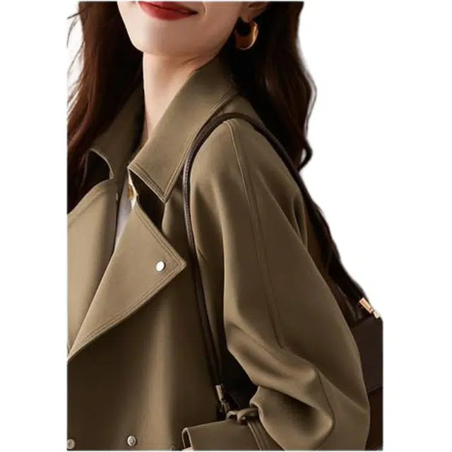 沫晗依美 简约纯色收腰百搭长袖风衣 女款 咖色