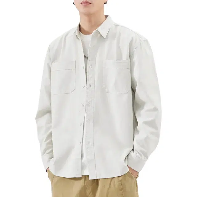 杜克恩 重磅纯棉舒适时尚翻领纯色长袖衬衫 男款