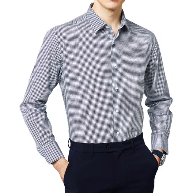 佛朗尼·齐拉 商务休闲舒适长袖衬衫 男款 蓝点