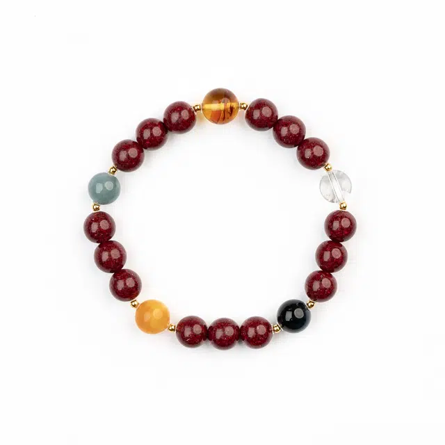 仙源 鸿福吉祥  多宝本命年红八方来财 平安顺遂蛇年新中式转运珠平安#好运紫金砂再造辰砂 朱砂 玉石手串 男女同款情侣款