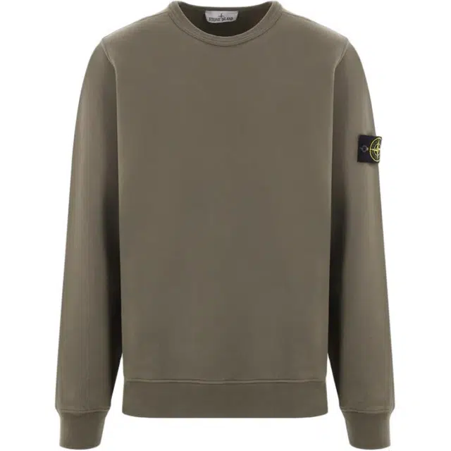 Stone Island Logo Badge Crewneck Sweatshirt Brown