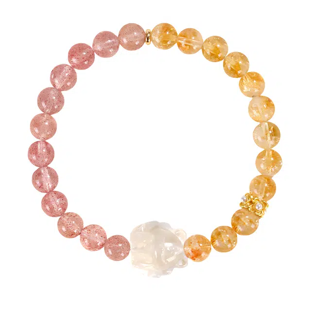 陌阡雪 【发财被爱 好运常在】新中式国风九尾狐双圈 水逆退散财源滚滚 招财纳福 #好运天然 黄水晶 手串 男女同款情侣款