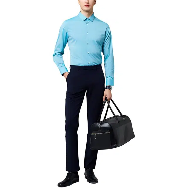 佛朗尼·齐拉 纯色简约舒适百搭商务长袖衬衫 男款 石墨蓝