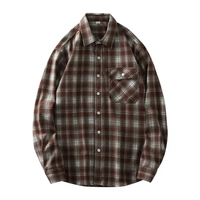 杜克恩 美式复古重磅法兰绒格子衬衣内搭外穿均简约经典格纹宽松透气休闲翻领长袖衬衫 男女同款