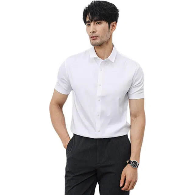 大白鲨 男士衬衣无痕易打理短袖高级感寸休闲商务正装修身轻奢衬衫 男款