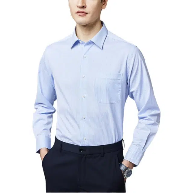 佛朗尼·齐拉 简约条纹翻领长袖衬衫 男款 蓝条