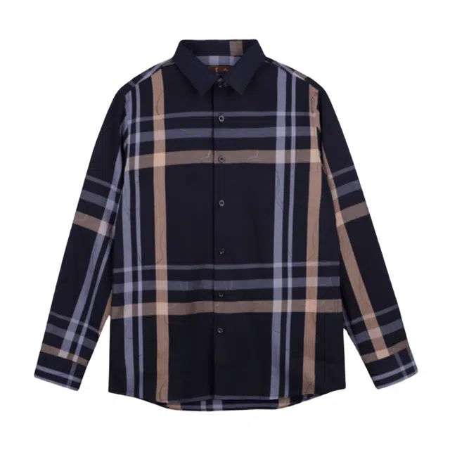 才子 英伦风格纹尖领单排扣长袖衬衫 男款 黑色