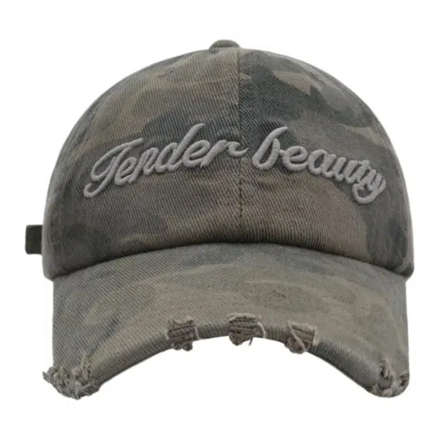 木林森 立体字母刺绣软顶  韩版时尚水洗破洞迷彩 棉 鸭舌帽 男女同款情侣款