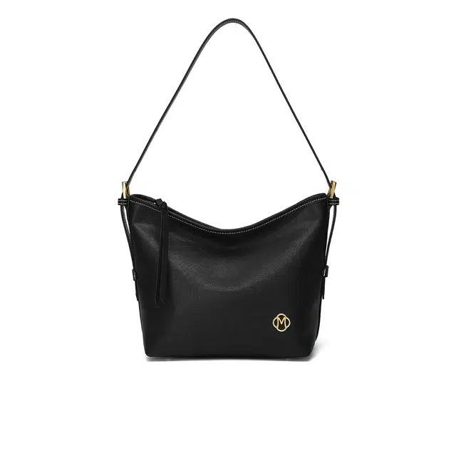 稻草人 小众慵懒风简约高级感双肩带 人造革 腋下单肩斜挎包水桶包 女款 黑色/棕色