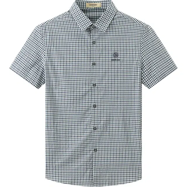 爱登堡 格子休闲正装爸爸装翻领短袖衬衫 男款