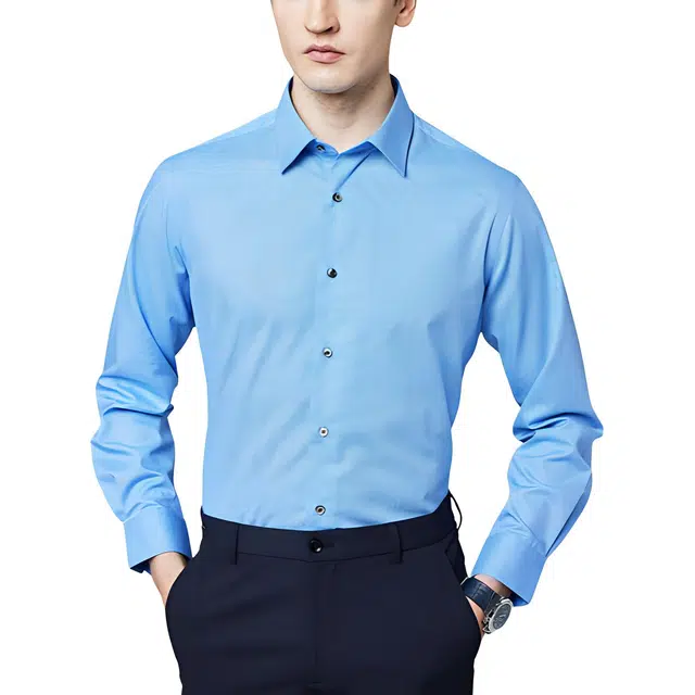 佛朗尼·齐拉 纯棉亲肤翻领简约长袖衬衫 男款 蓝色