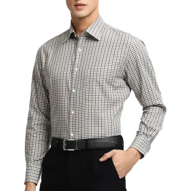 佛朗尼·齐拉 翻领格纹休闲长袖衬衫 男款 蓝格