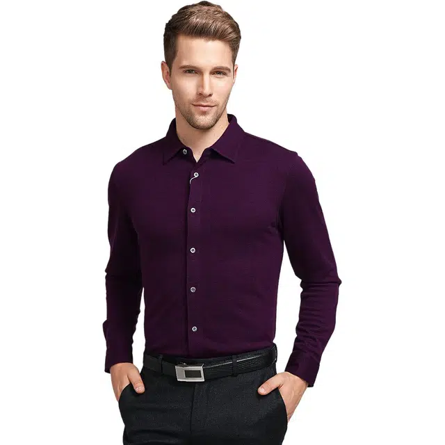 佛朗尼·齐拉 休闲舒适修身暗纹长袖衬衫 男款 紫色
