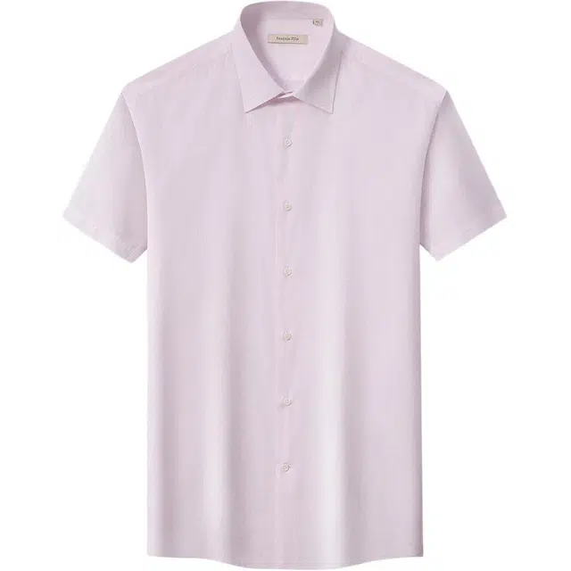 佛朗尼·齐拉 简约舒适纽扣时尚短袖衬衫 男款 粉格