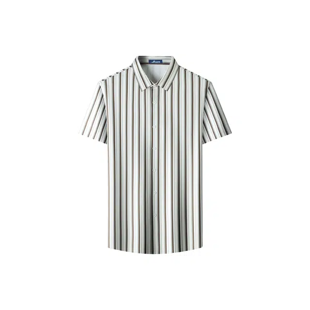 富铤 条纹简约沁爽透气高弹无痕清新休闲百搭易打理短袖衬衫 男款