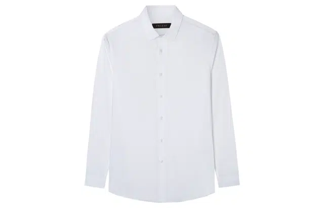 才子 尖领纯色休闲长袖衬衫 男款 白色